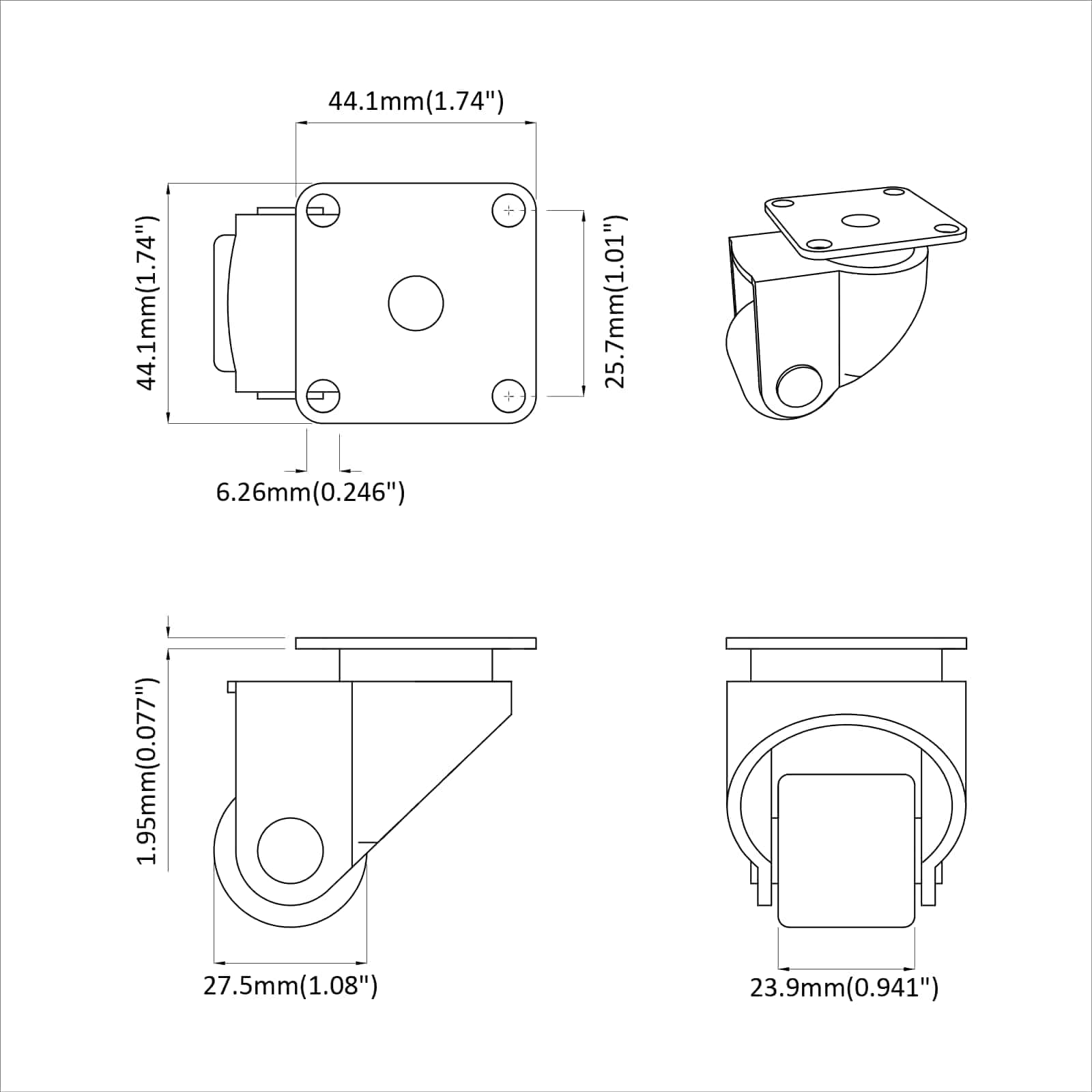 Τροχίσκος 2 pcs Ασημί 44,1 x 44,1 x 1,95 χιλ Νάιλον - Pakobazaar