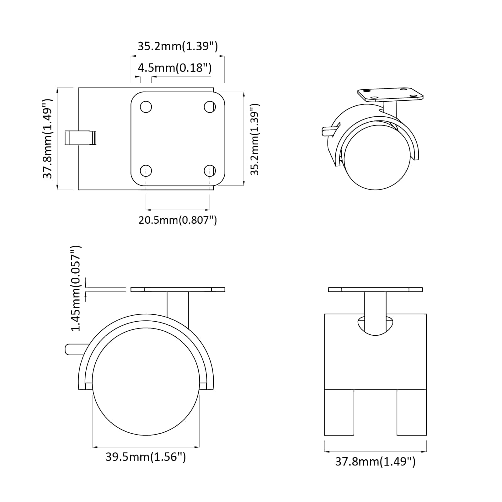 Τροχός 2 pcs Μαύρο 39,5 x 39,5 x 37,8 χιλ - Pakobazaar