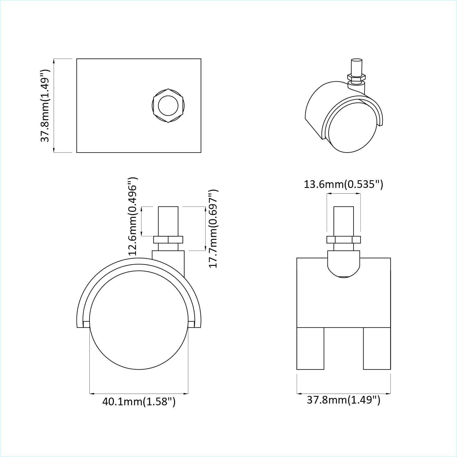 Ρόδες 2 pcs Μαύρο 40,1 x 37,8 χιλ PP και Σίδερο - Pakobazaar
