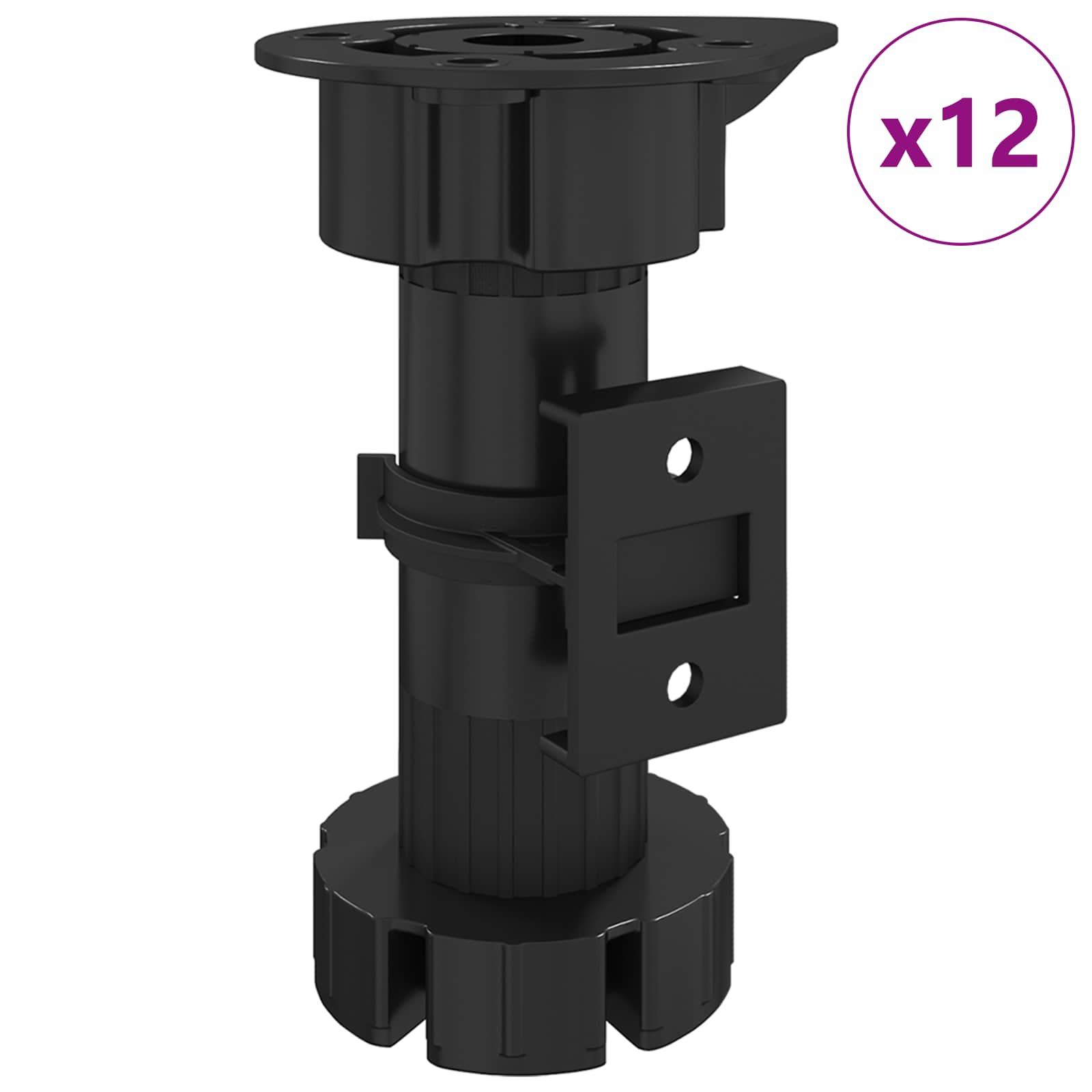Πόδια Επίπλων Ρυθμιζόμενος 12 pcs Μαύρο 46 x 46 x 128 mm PP - Pakobazaar