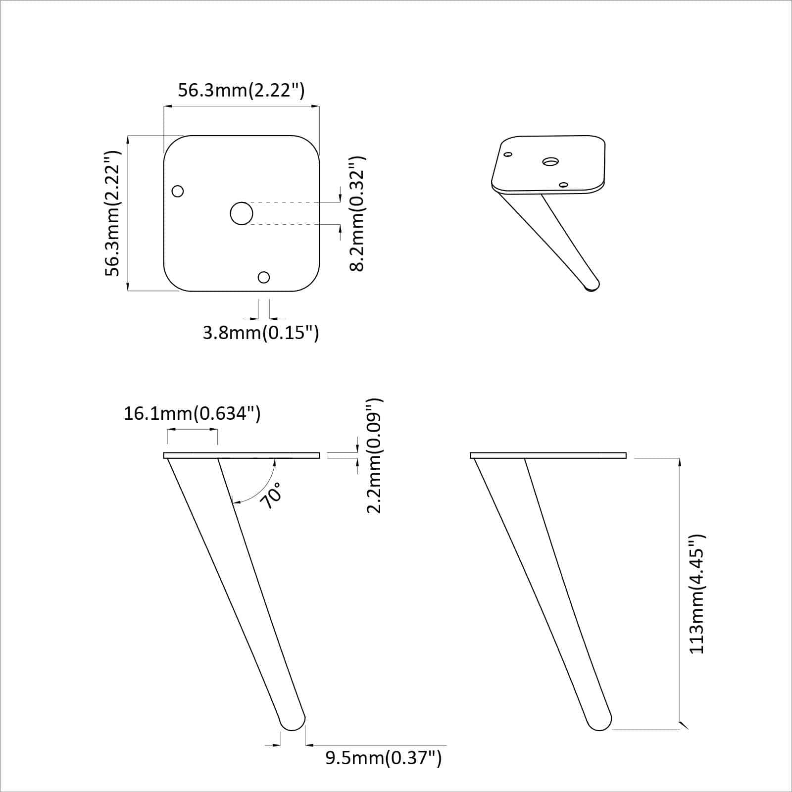 Σταντ Πόδια 2 pcs Μαύρο 56 x 56 x 100 mm Σίδερο - Pakobazaar