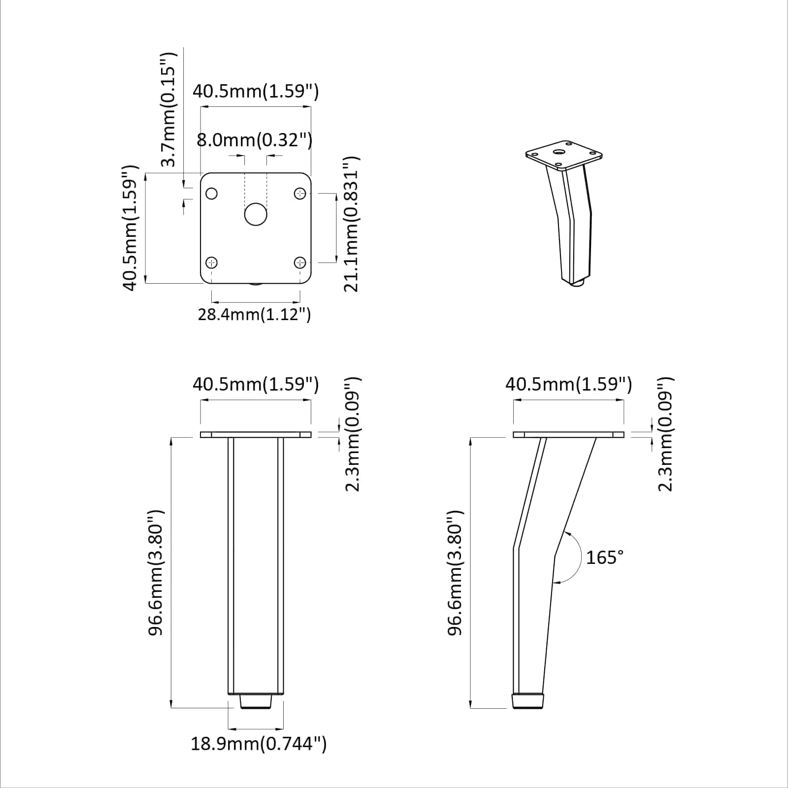 Στηρίγματα 2 pcs Μαύρο 40 x 40 x 100 mm Σίδερο