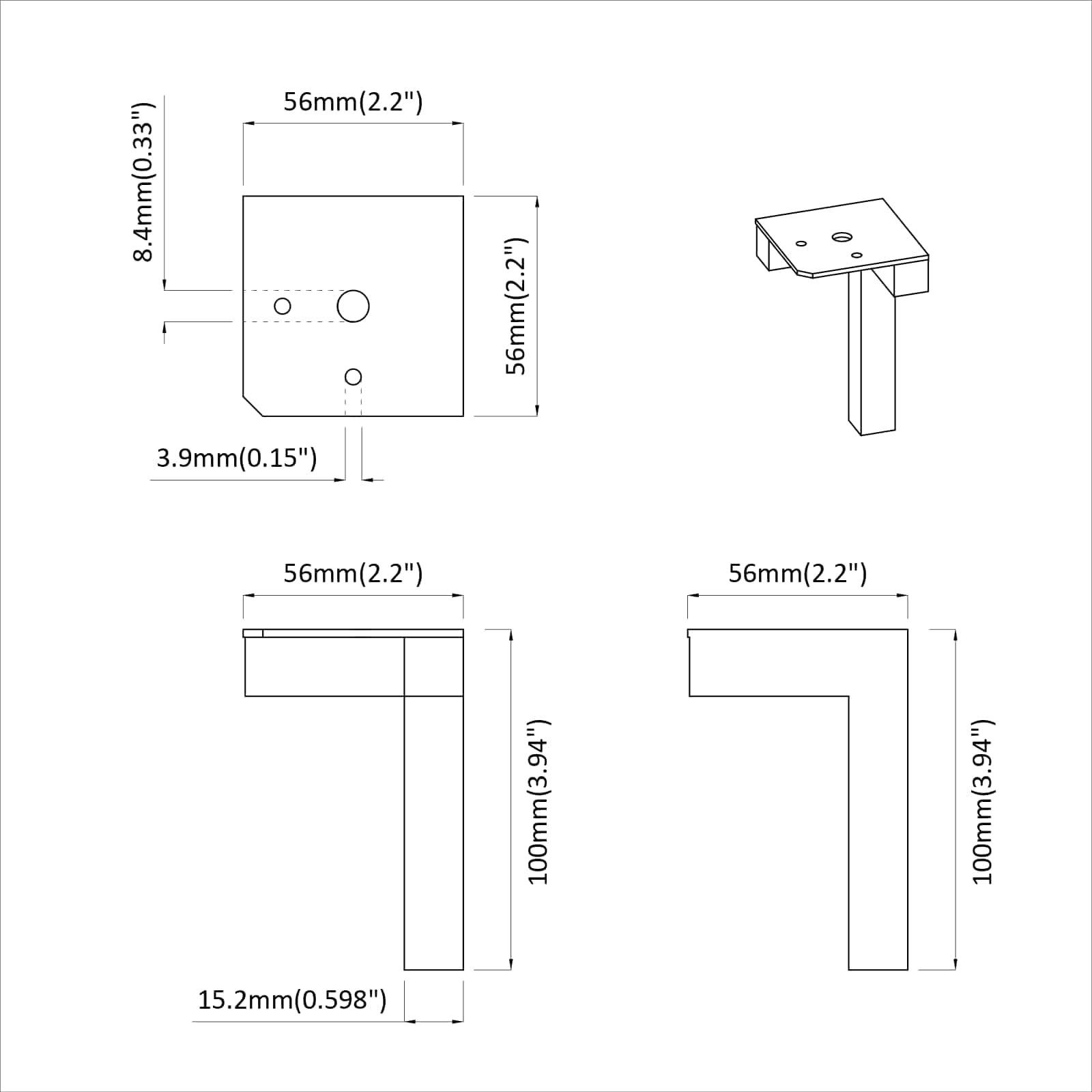 Στηρίγματα 12 pcs Μαύρο 57 x 57 x 100 mm Σίδερο