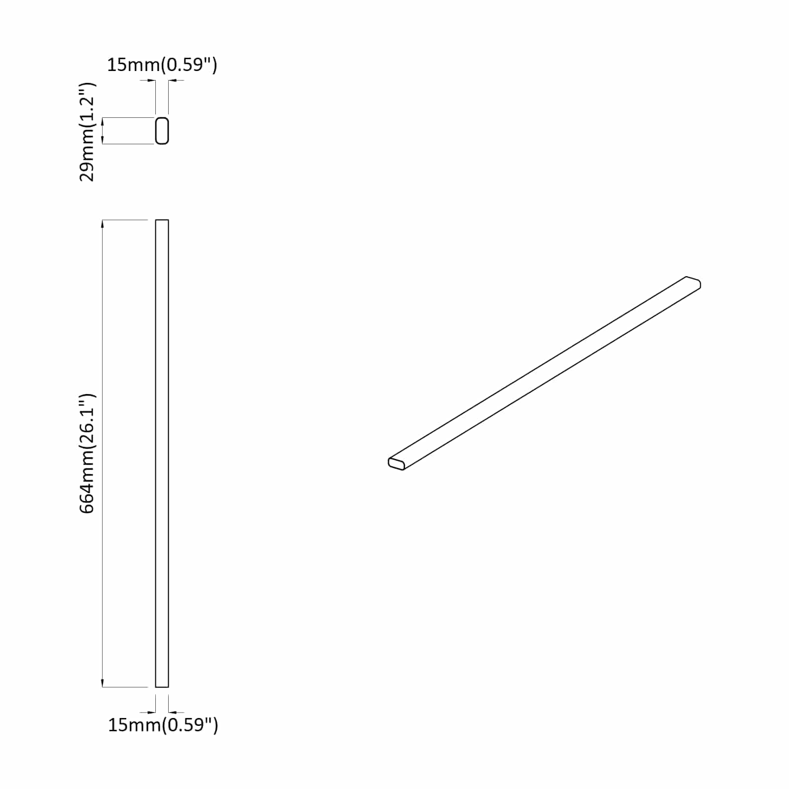 Ράβδος Ντουλάπας 2 pcs Ασημί 664 x 15 x 29 mm Αλουμινένιο Κράμα