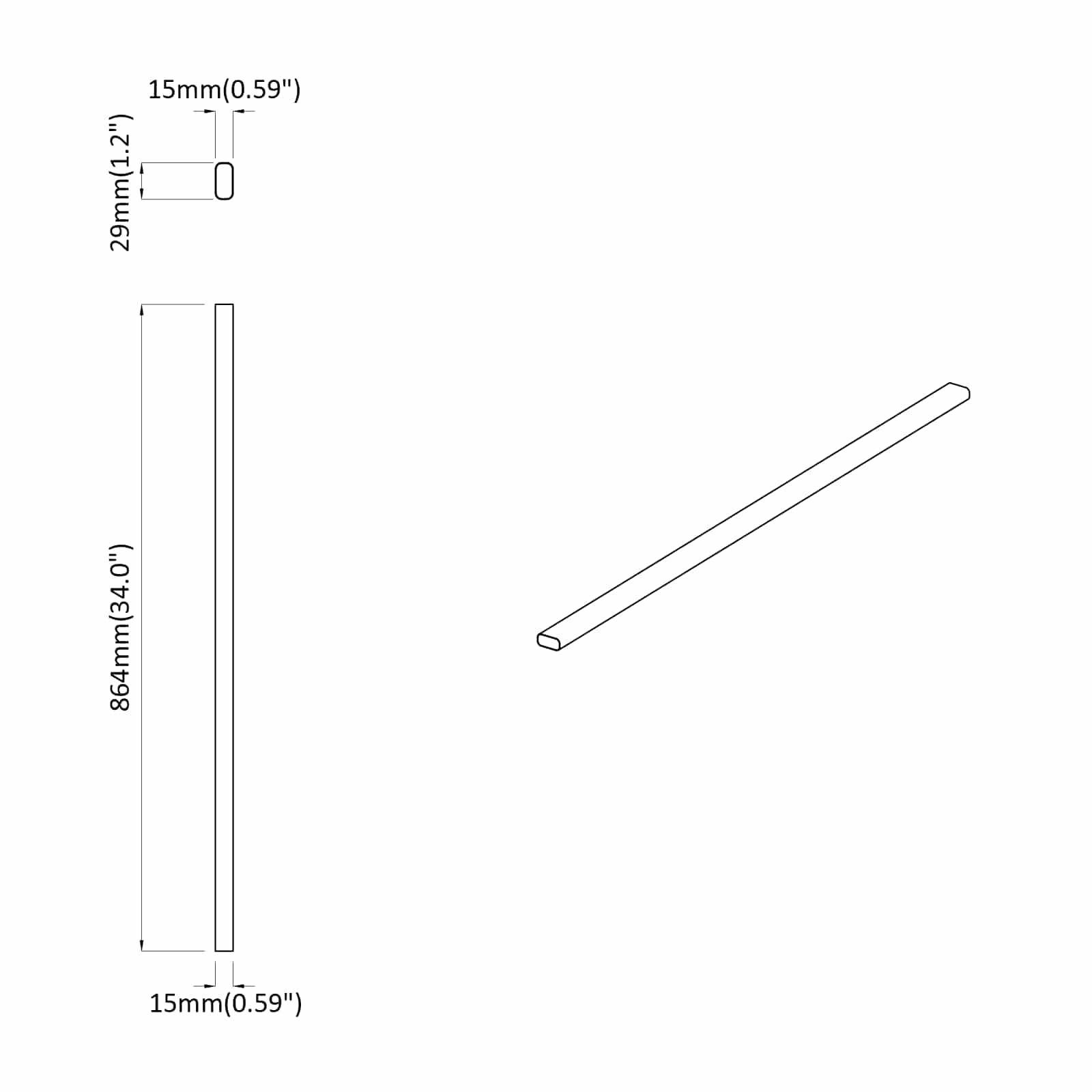 Ράβδος Ντουλάπας 2 pcs Ασημί 864 x 15 x 29 mm Αλουμινένιο Κράμα