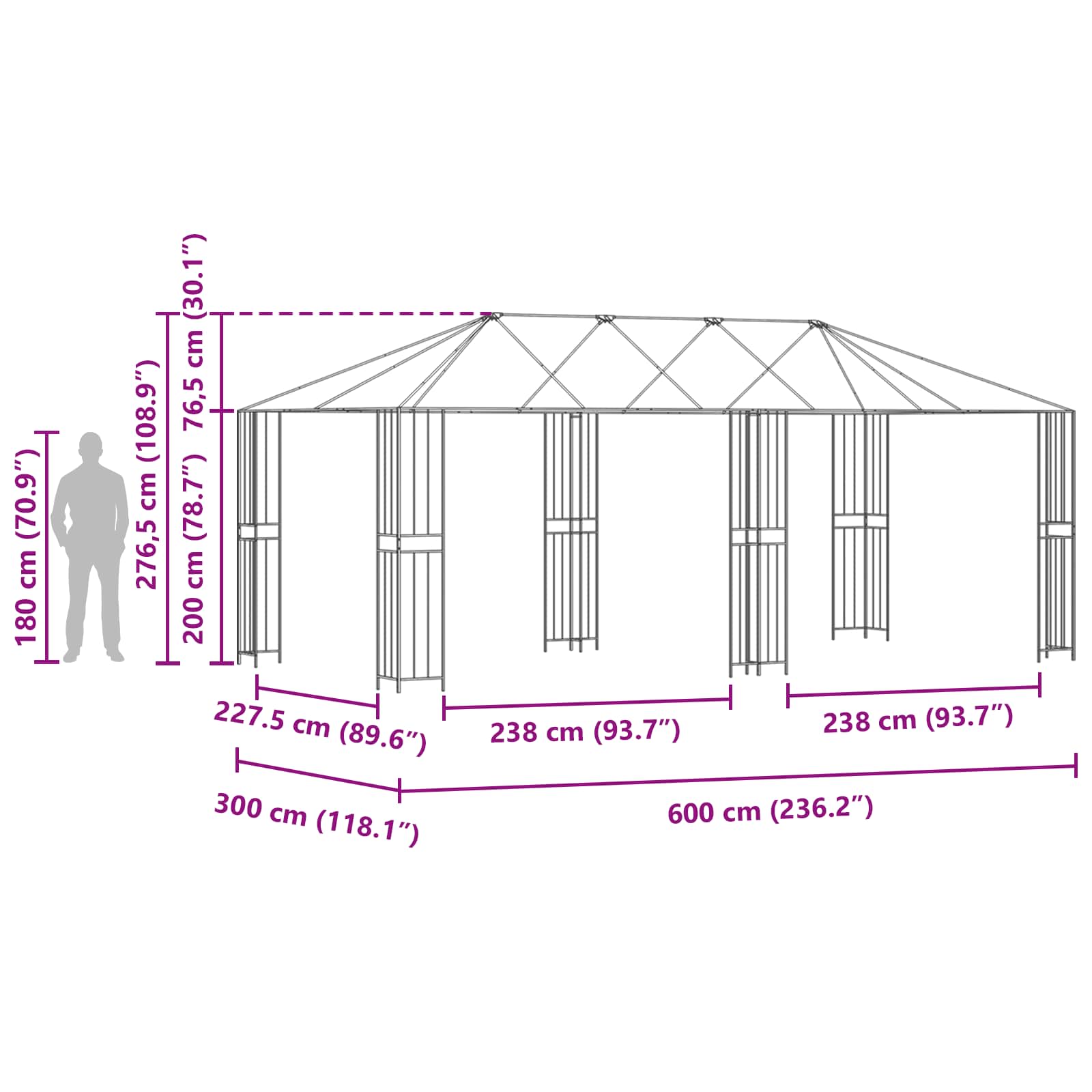 Σκελετός Γκαζebo 6 x 3 m Μαύρο Ατσάλι - Pakobazaar