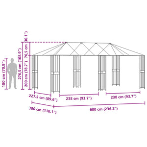 Σκελετός Γκαζebo 6 x 3 m Μαύρο Ατσάλι - Pakobazaar