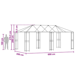 Σκελετός Γκαζebo 6 x 3 m Μαύρο Ατσάλι - Pakobazaar