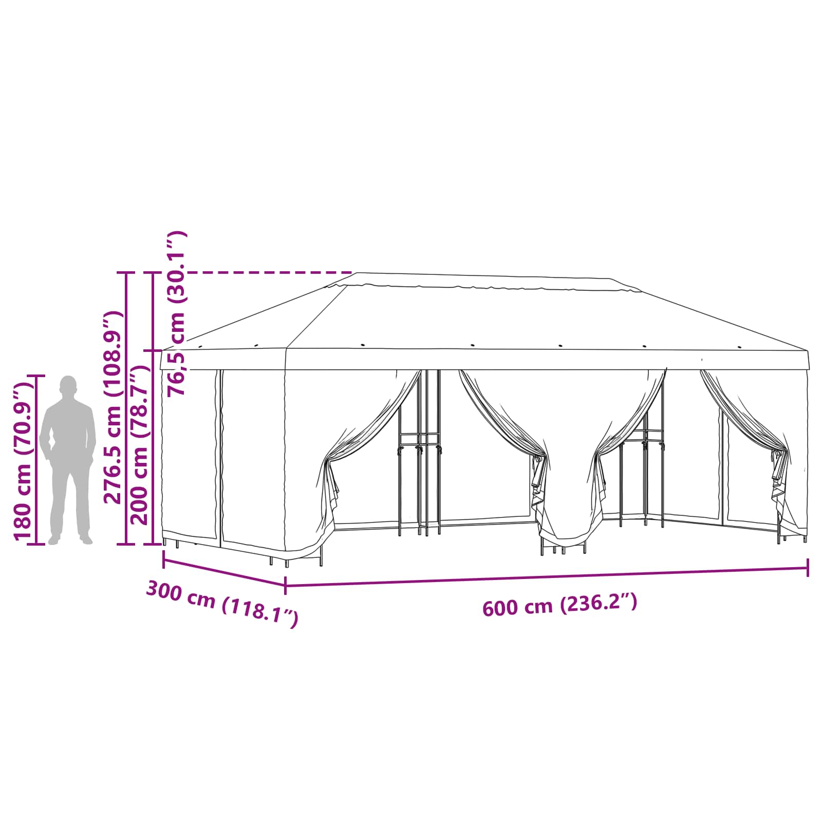 Κιόσκι με Πλαϊνές Τοίχους 6 x 3 m Πορτοκαλί - Pakobazaar