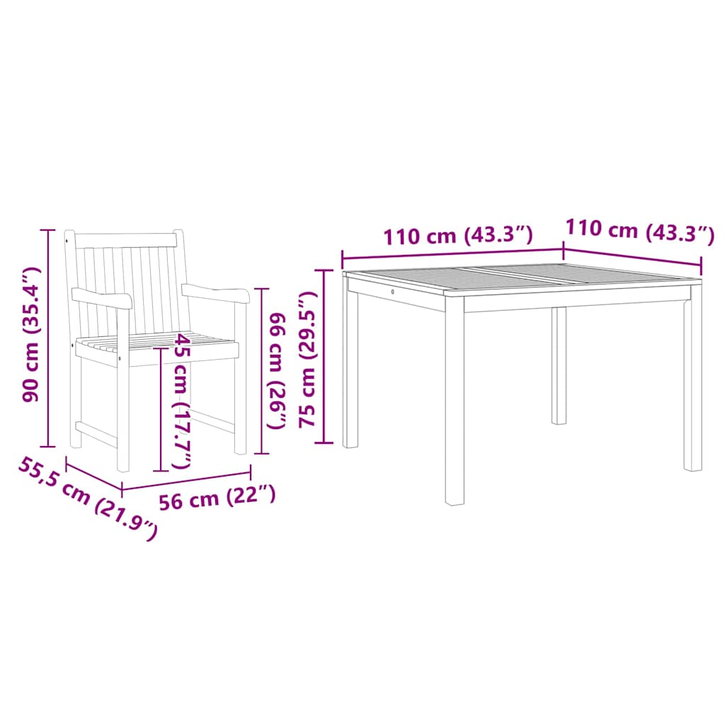 Σέτ φαγητού για κήπο 3 pcs Καφέ Μασίφ ξύλο ακακίας