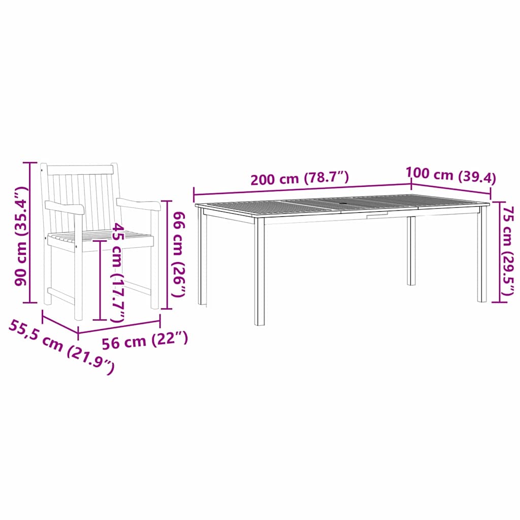 Σέτ φαγητού για κήπο 7 pcs Καφέ Στερεό Ξύλο Ακακίας