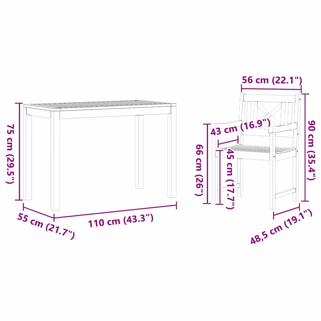 Σέτ φαγητού για κήπο 3 pcs Καφέ Στερεό Ξύλο Ακακίας - Pakobazaar
