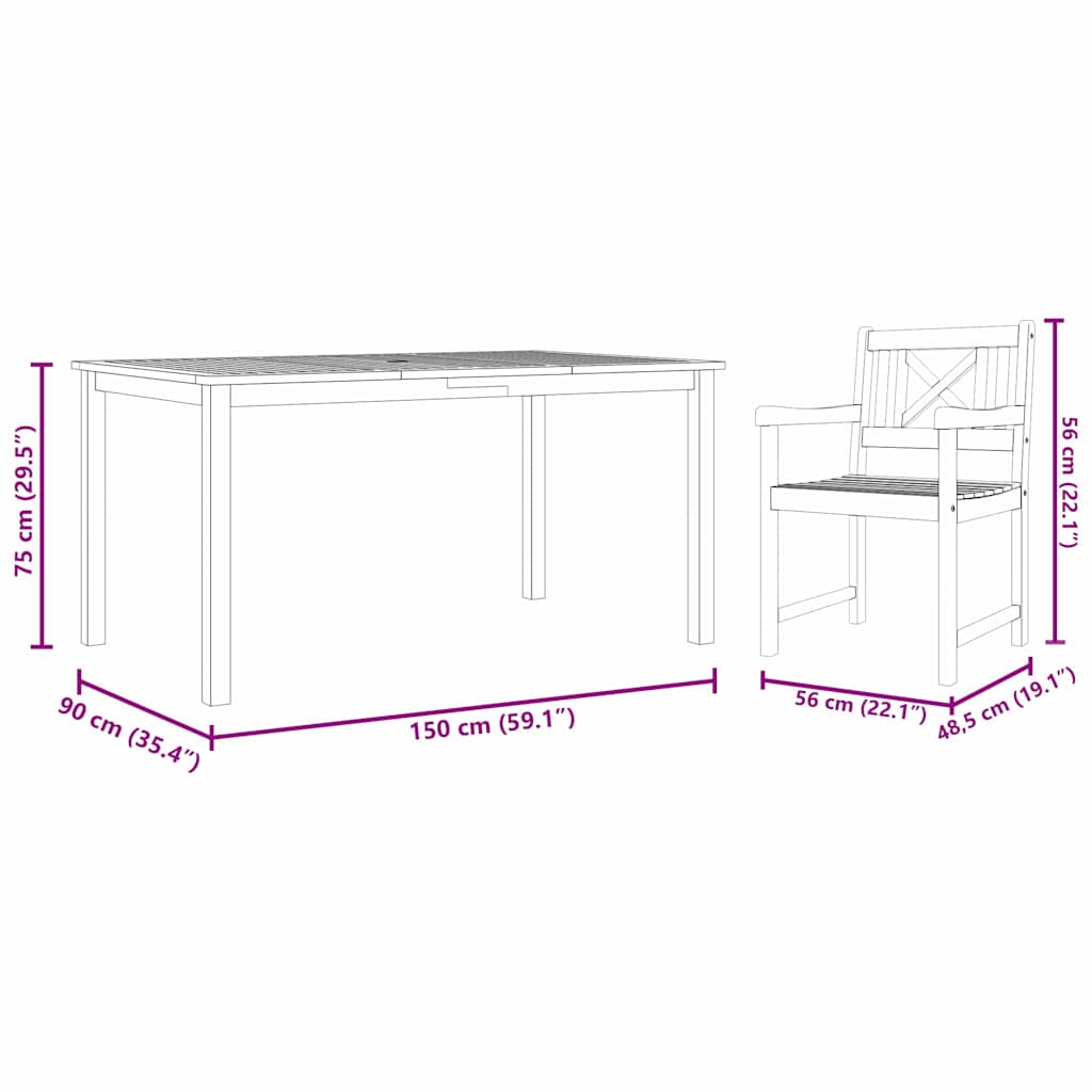 Σέτ φαγητού για κήπο 5 pcs Καφέ Στερεό Ξύλο Ακακίας