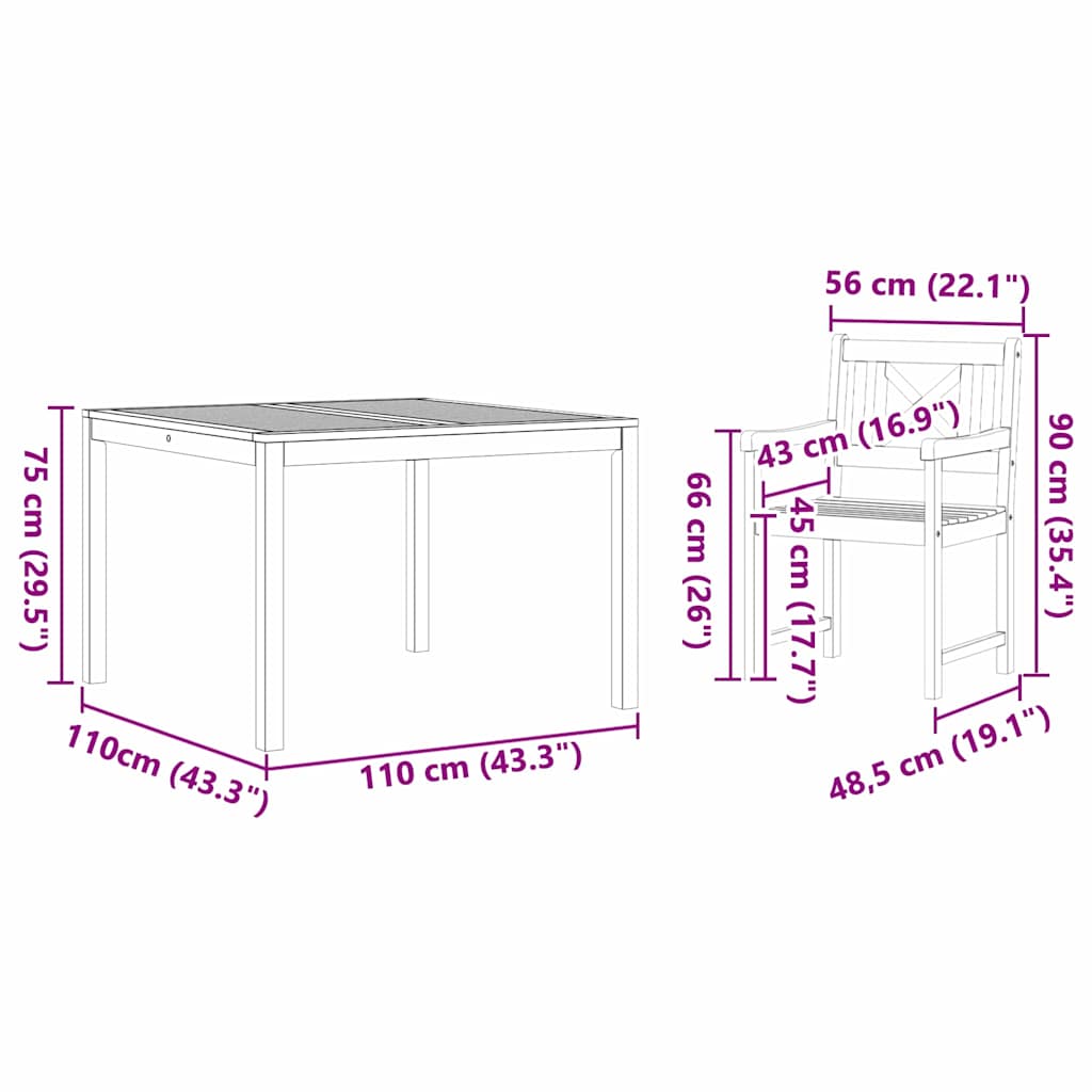 Σέτ φαγητού για κήπο 5 pcs Καφέ Μασίφ ξύλο ακακίας - Pakobazaar