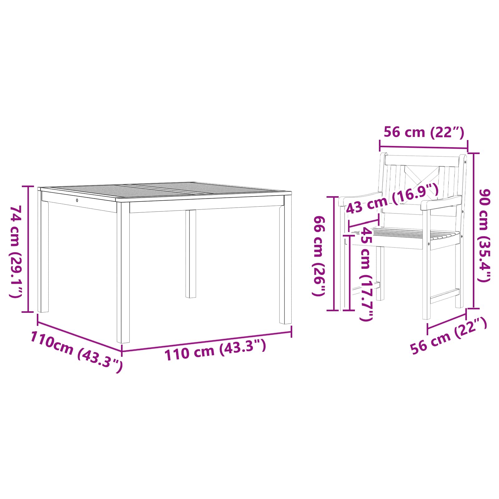 Σέτ φαγητού για κήπο 5 pcs Καφέ Μασίφ ξύλο ακακίας - Pakobazaar