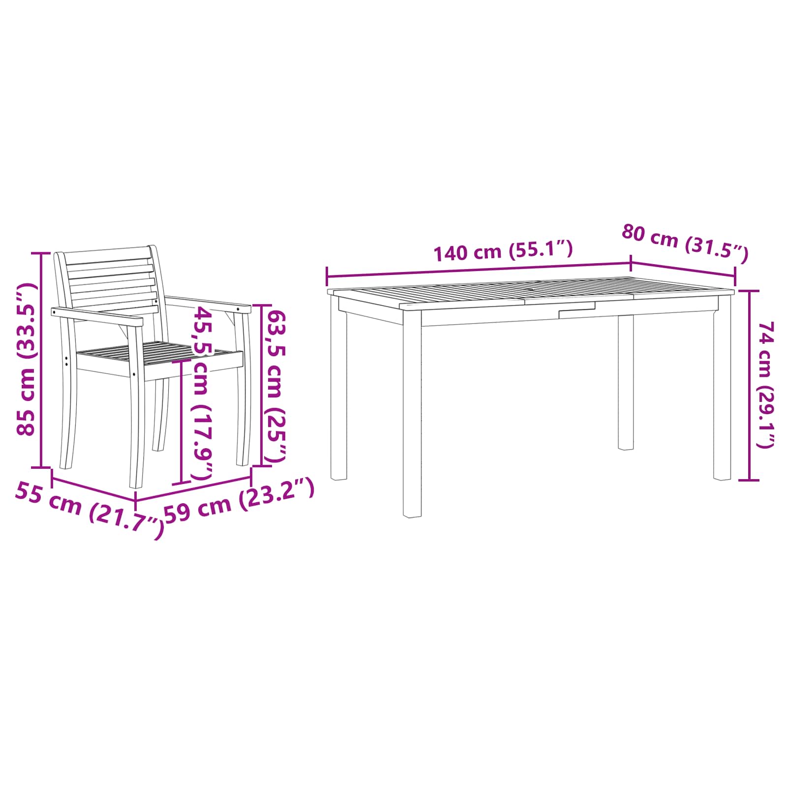 Σέτ φαγητού για κήπο 5 pcs Καφέ Στερεό Ξύλο Ακακίας