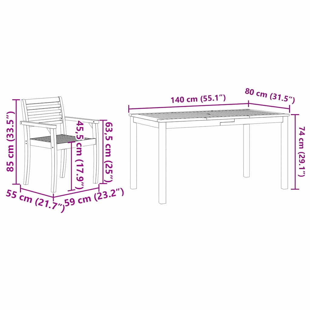 Σέτ φαγητού για κήπο 7 pcs Καφέ Στερεό Ξύλο Ακακίας