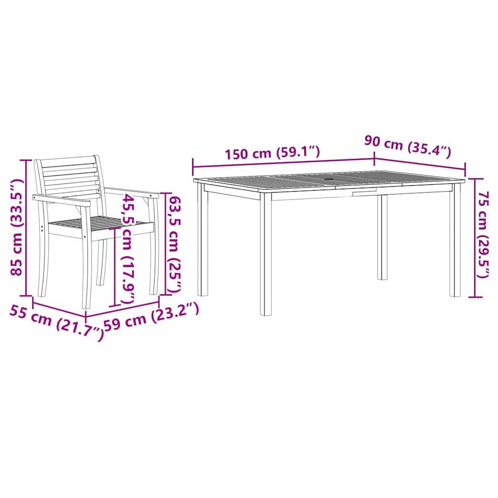 Σέτ φαγητού για κήπο 5 pcs Καφέ Στερεό Ξύλο Ακακίας