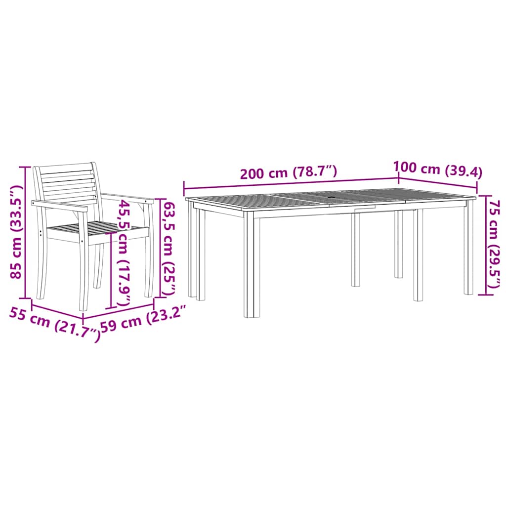 Σέτ φαγητού για κήπο 7 pcs Καφέ Στερεό Ξύλο Ακακίας