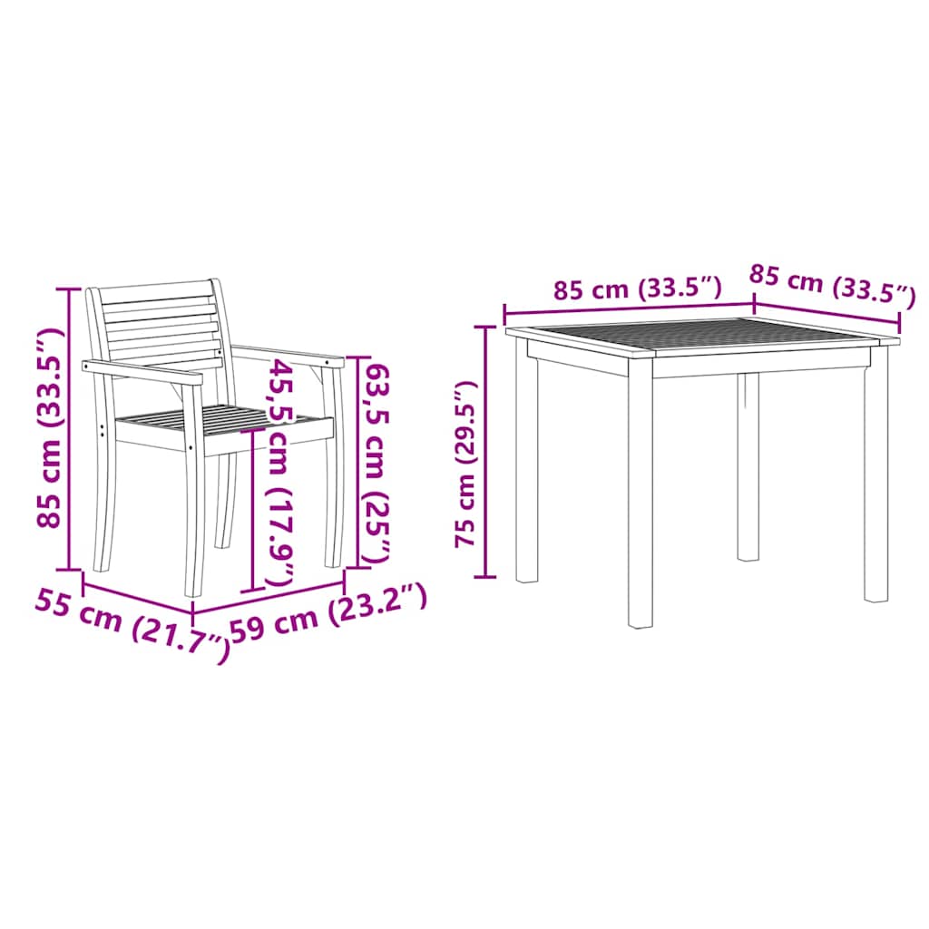 Σέτ φαγητού για κήπο 3 pcs Καφέ Στερεό Ξύλο Ακακίας