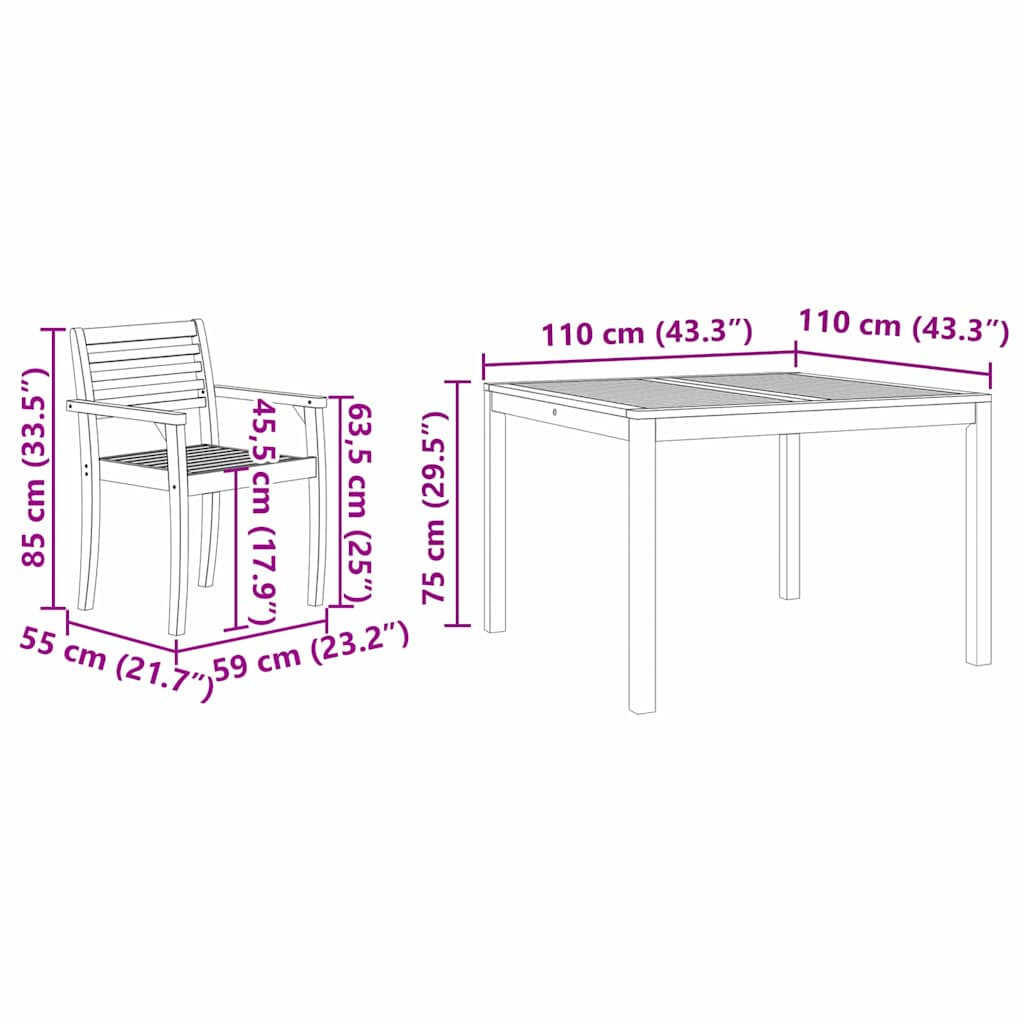Σέτ φαγητού για κήπο 3 pcs Καφέ Στερεό Ξύλο Ακακίας - Pakobazaar
