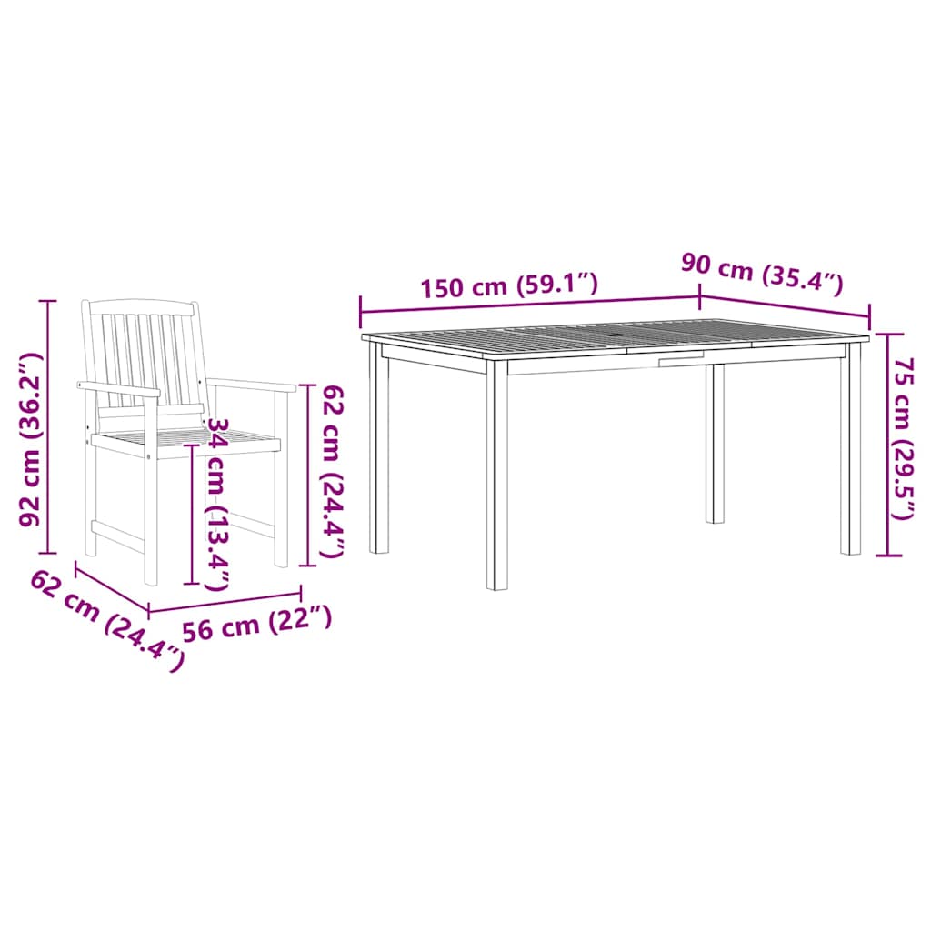 Σέτ φαγητού για κήπο 5 pcs Καφέ Στερεό Ξύλο Ακακίας - Pakobazaar