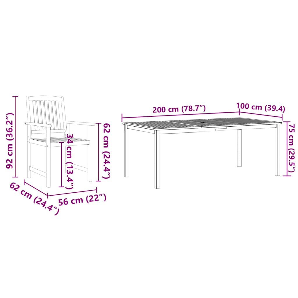 Σέτ φαγητού για κήπο 7 pcs Καφέ Στερεό Ξύλο Ακακίας - Pakobazaar