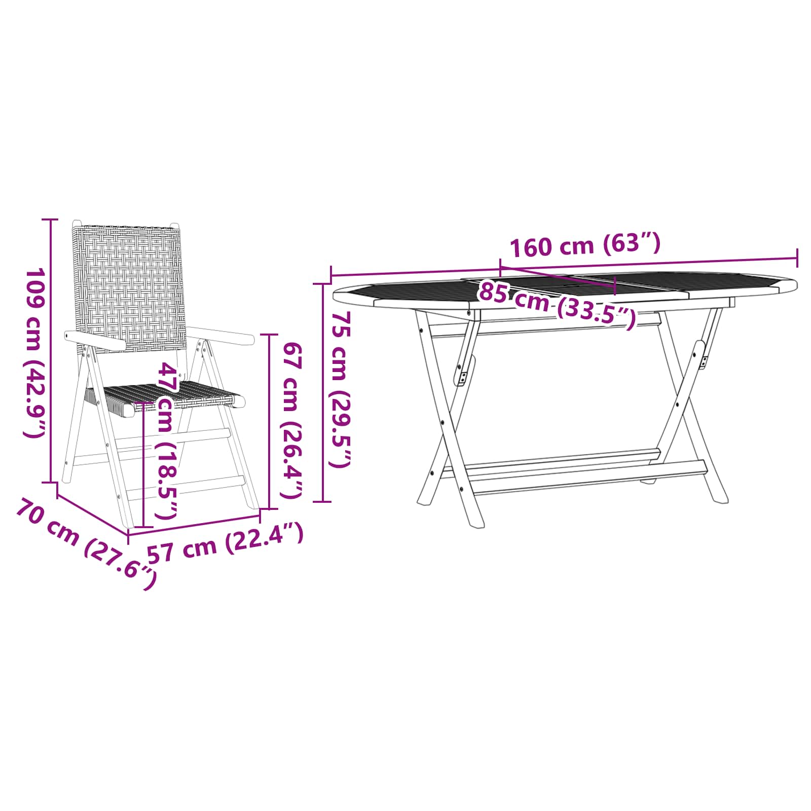 Σέτ φαγητού για κήπο 7 pcs Μαύρο Στερεό Ξύλο Ακακίας
