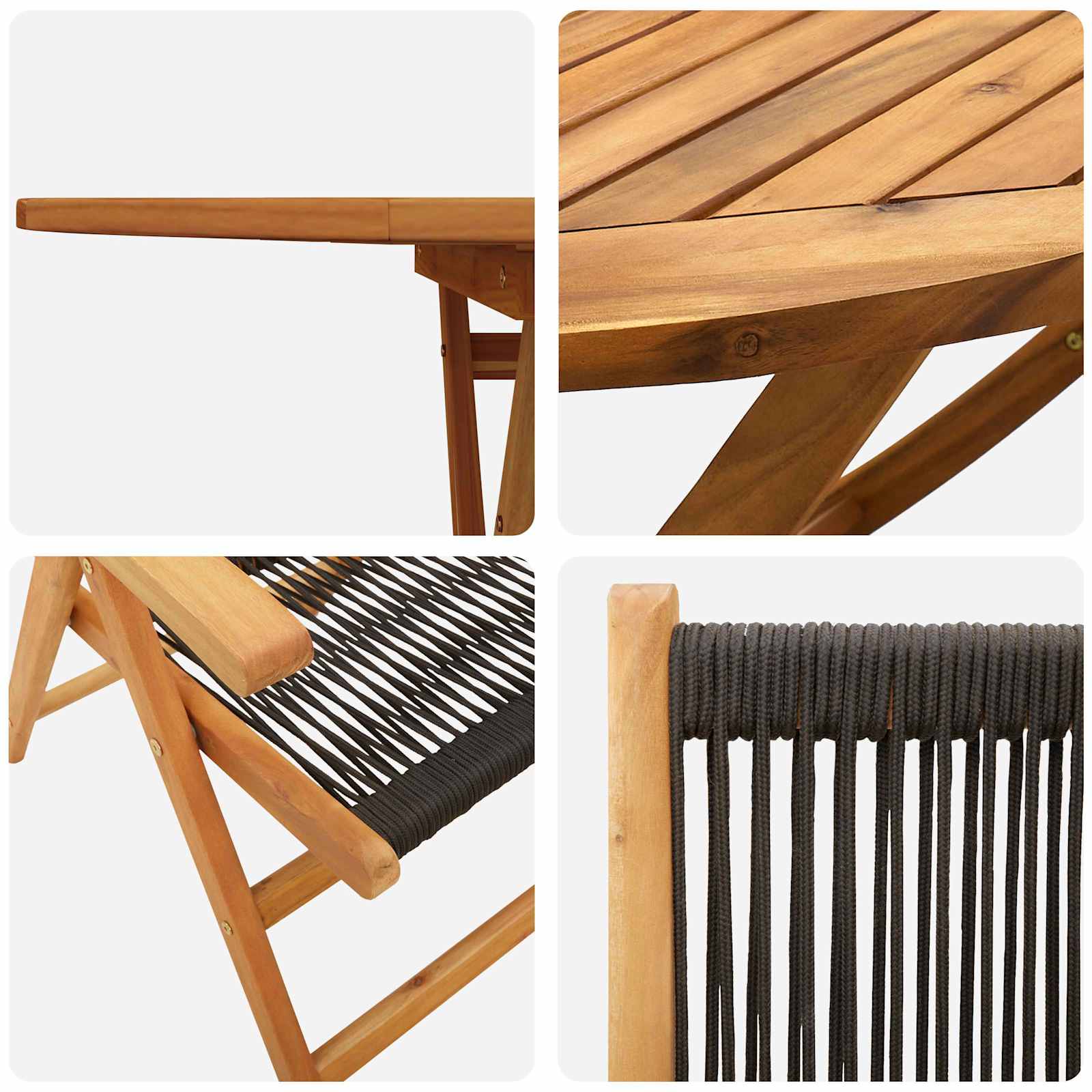 Σέτ φαγητού για κήπο 5 pcs Μαύρο Στερεό Ξύλο Ακακίας