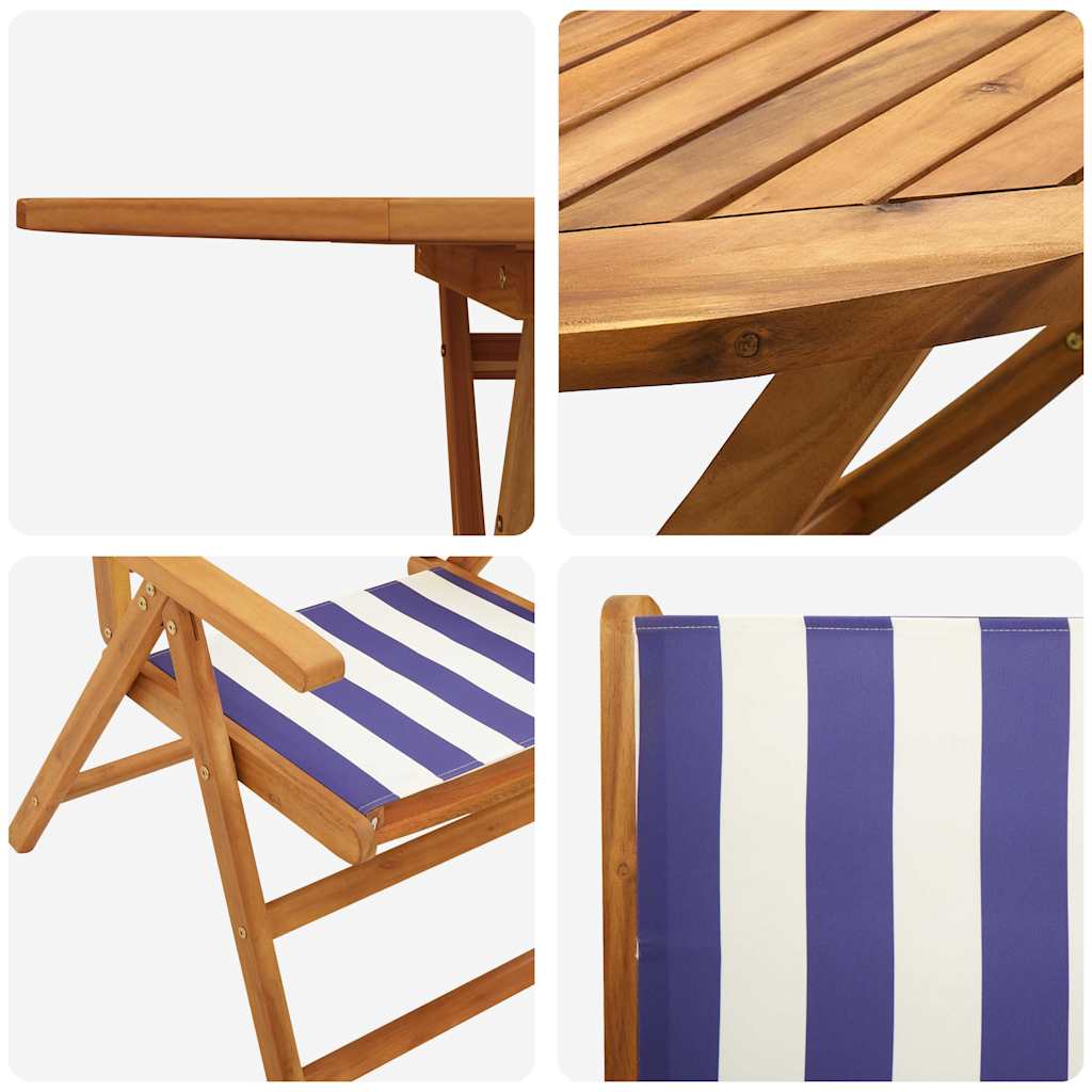 Σέτ φαγητού για κήπο 7 pcs Μπλε και άσπρο Στερεό Ξύλο Ακακίας