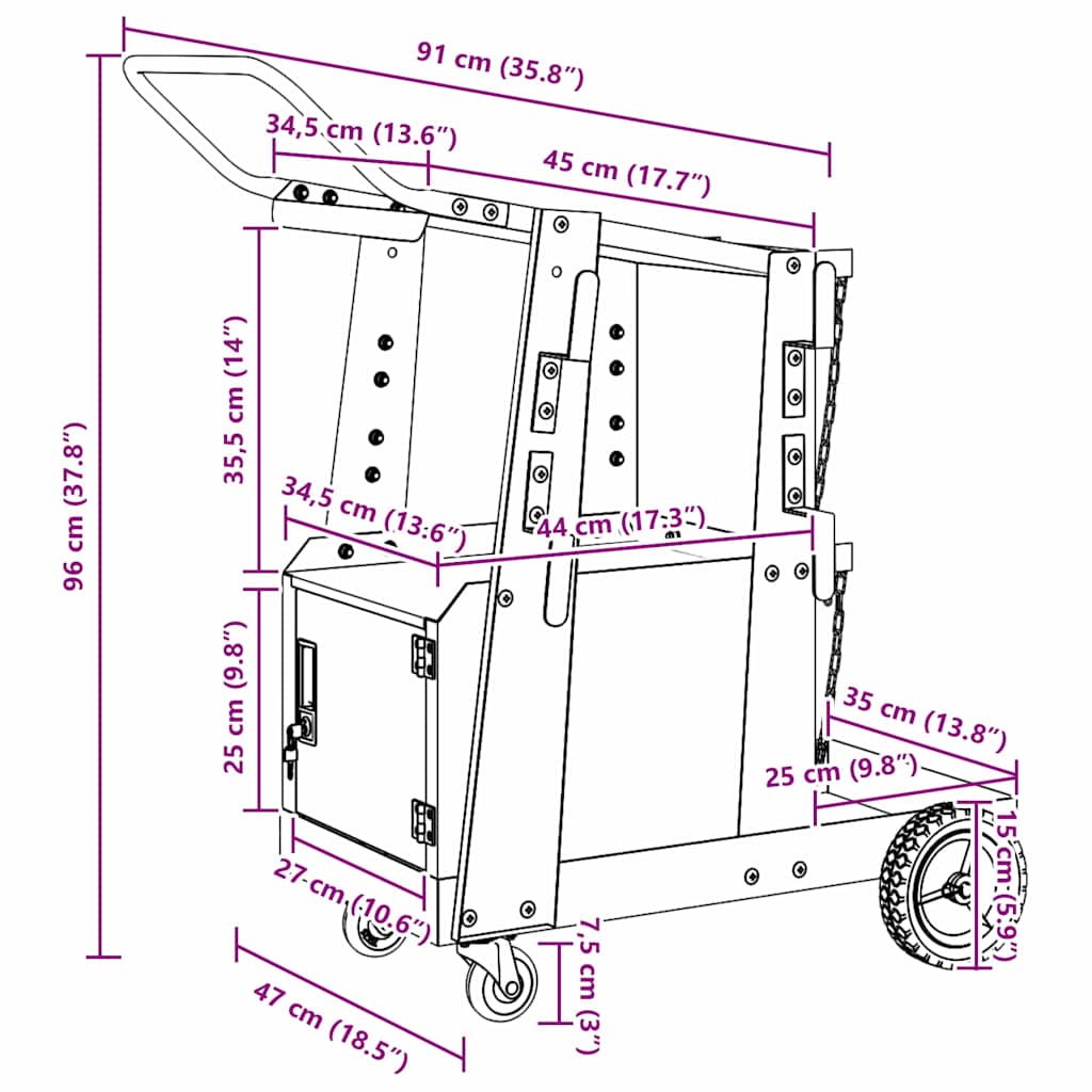 Καρότσι συγκόλλησης Μαύρο 91 x 47 x 96 εκ Ατσάλι - Pakobazaar
