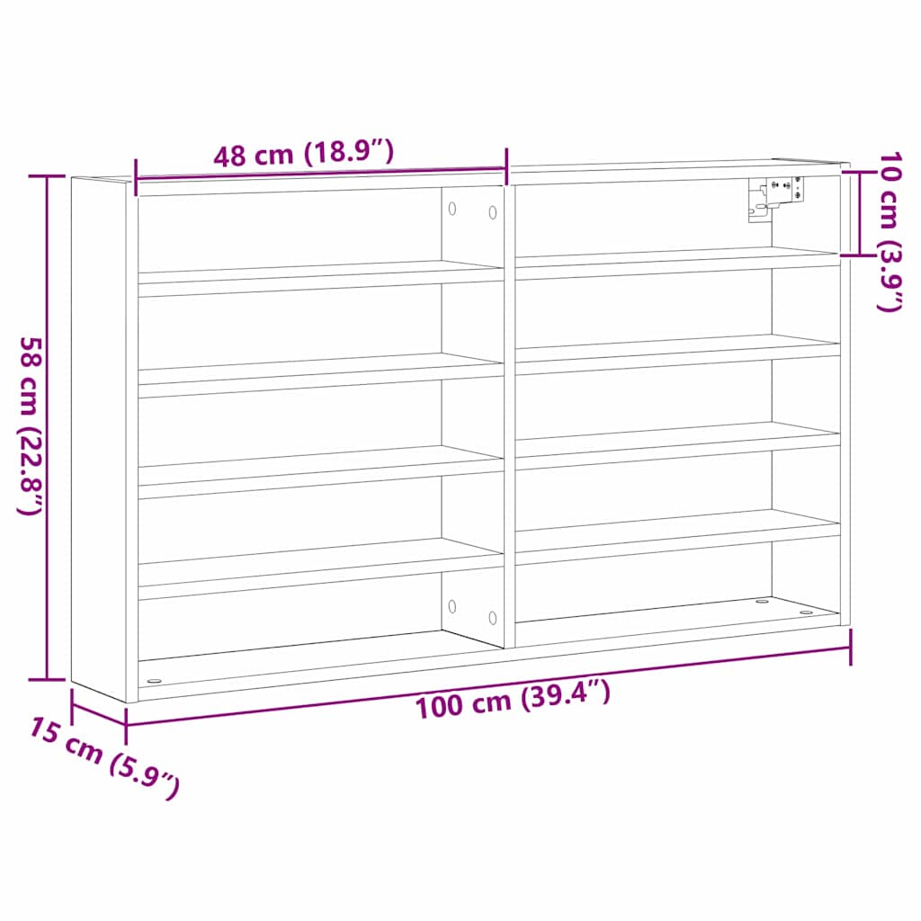 Βιτρίνα με ράφι Μαύρη Οξυά 100 x 15 x 58 cm Επεξεργασμένο ξύλο - Pakobazaar