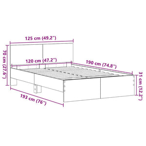 Κρεβάτι με Κεφαλάρι Παλαιωμένο ξύλο 193 x 125 x 70 εκ
