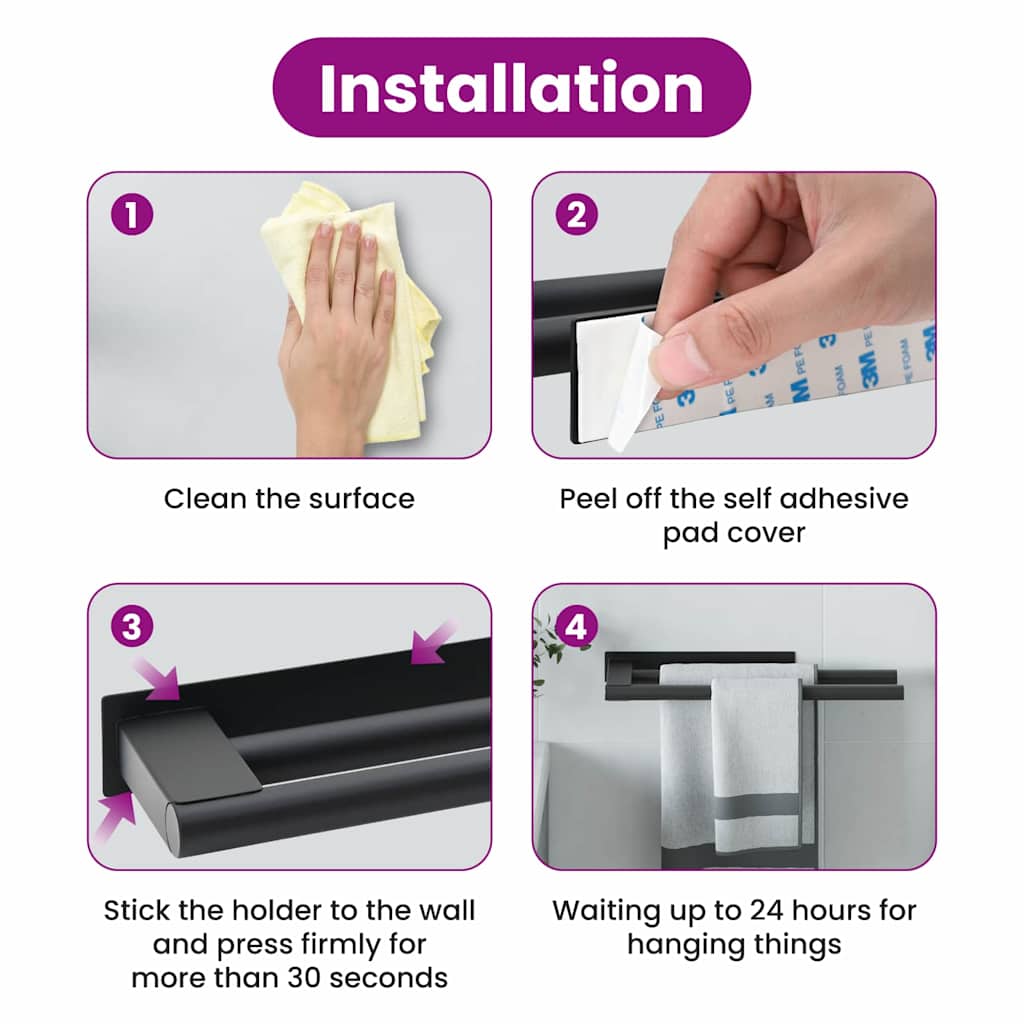 Ράφι Πετσέτας Μαύρο 40 x 9 x 4 εκ Ανοξείδωτο ατσάλι - Pakobazaar