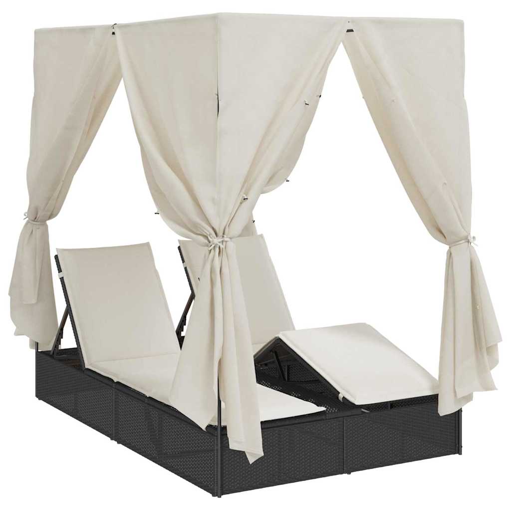 Διπλή ξαπλώστρα Θερμό λευκό 205 x 129 x 200 εκ συνθετικό ρατάν