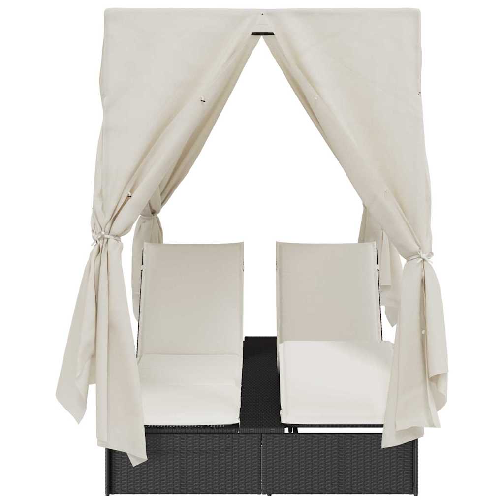 Διπλή ξαπλώστρα Θερμό λευκό 205 x 129 x 200 εκ συνθετικό ρατάν