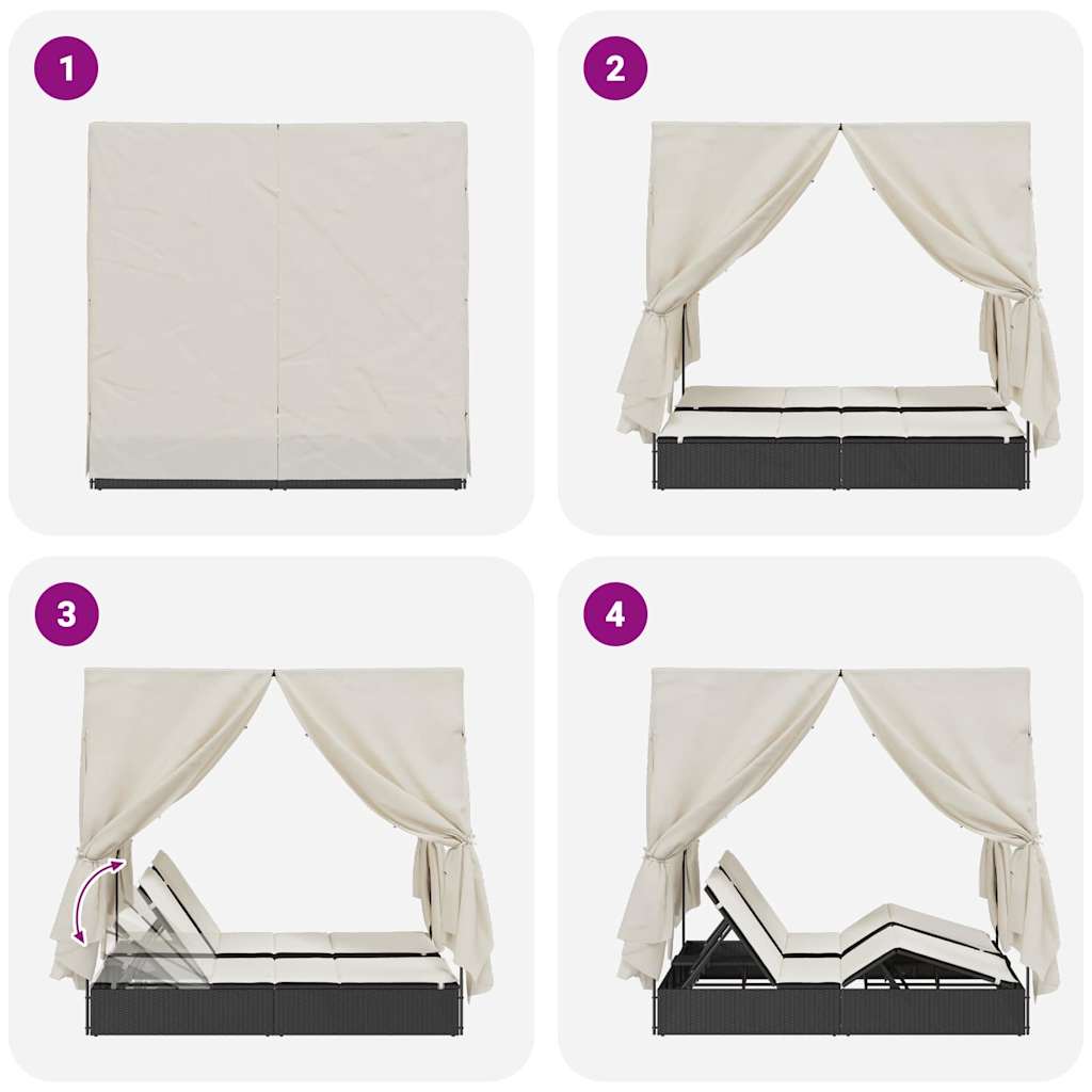 Διπλή ξαπλώστρα Θερμό λευκό 205 x 129 x 200 εκ συνθετικό ρατάν