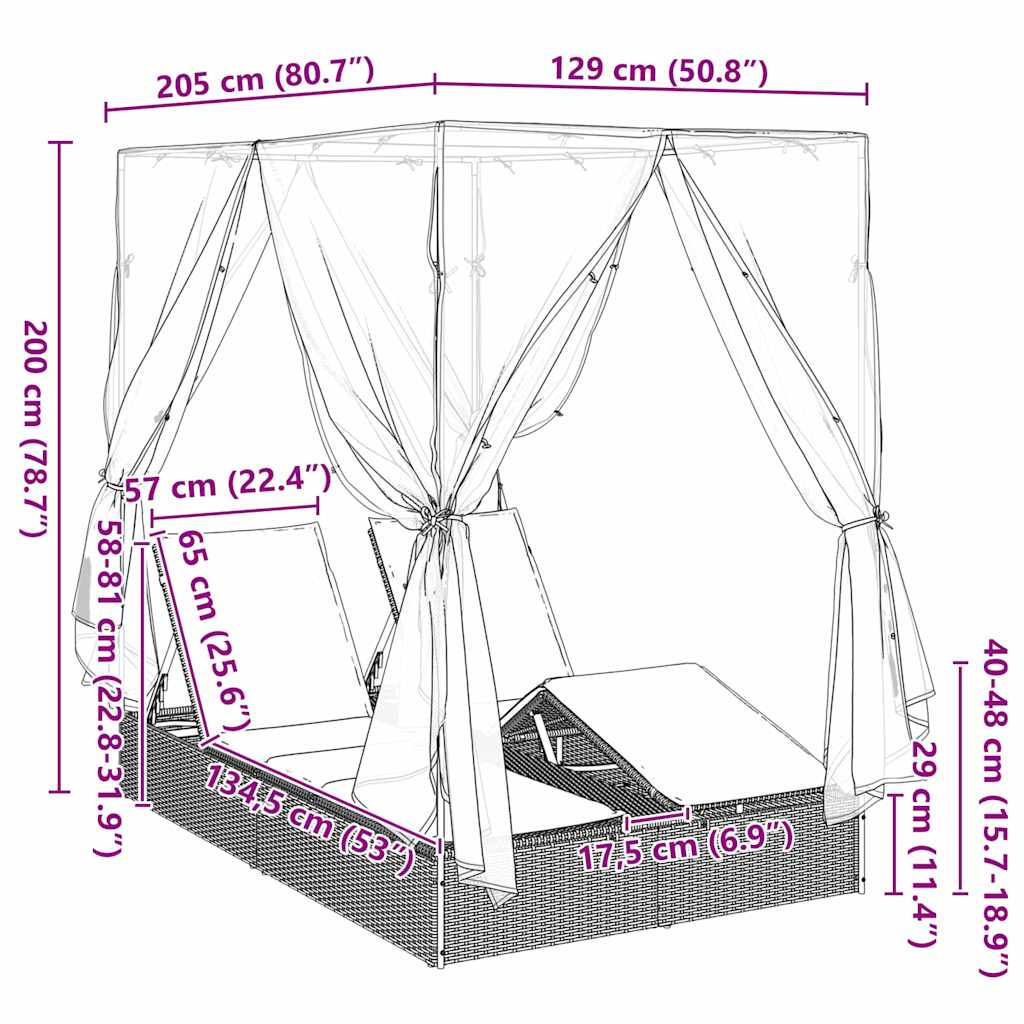 Διπλή ξαπλώστρα Θερμό λευκό 205 x 129 x 200 εκ συνθετικό ρατάν