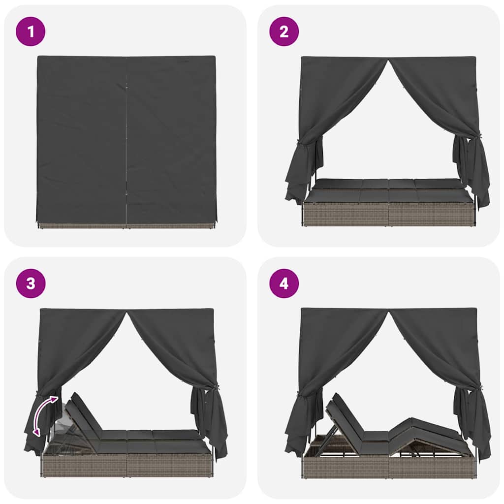 Διπλή ξαπλώστρα Γκρι 205 x 129 x 200 εκ συνθετικό ρατάν