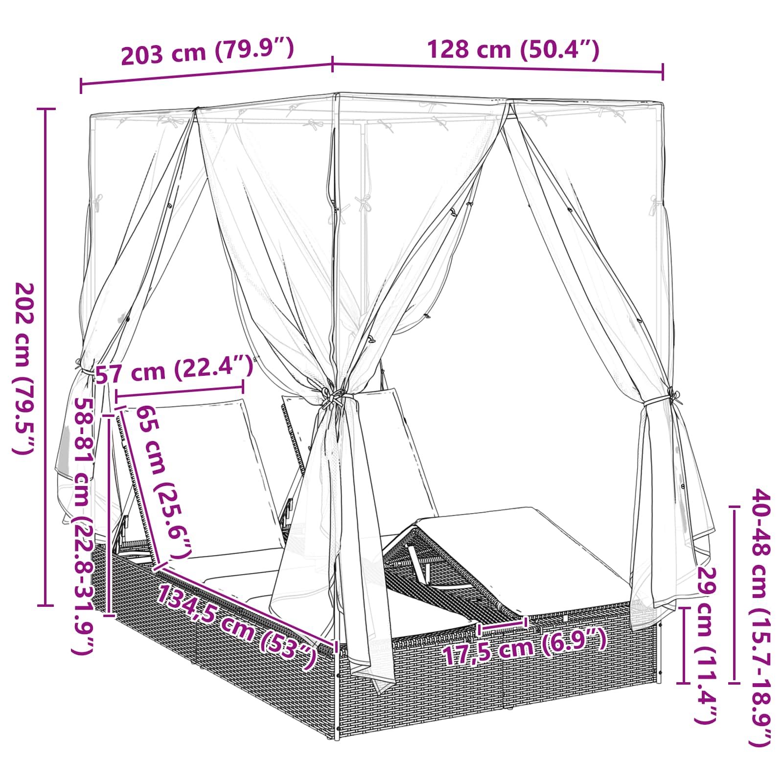 Διπλή ξαπλώστρα Γκρι 205 x 129 x 200 εκ συνθετικό ρατάν