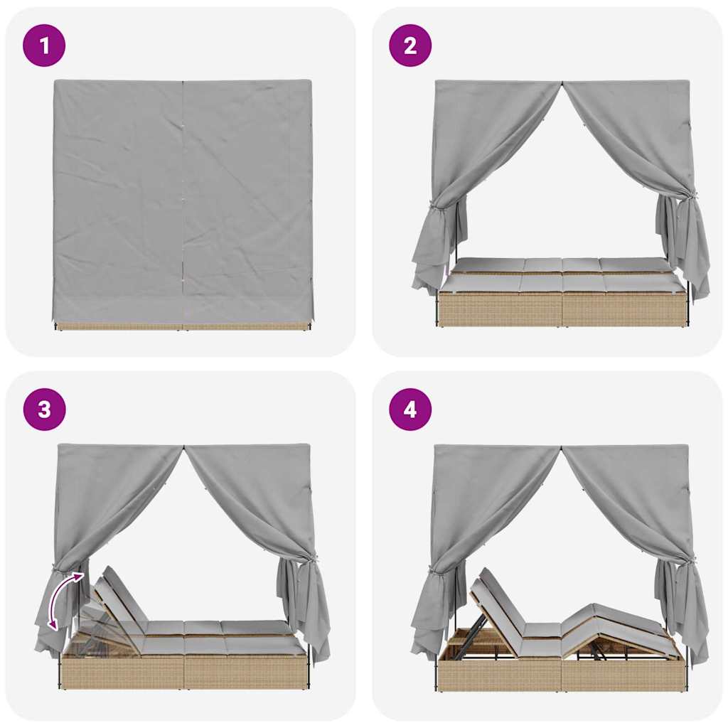 Διπλή ξαπλώστρα Γκρι 205 x 129 x 200 εκ συνθετικό ρατάν