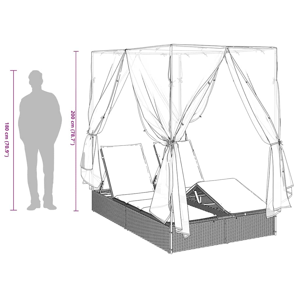 Διπλή ξαπλώστρα Γκρι 205 x 129 x 200 εκ συνθετικό ρατάν