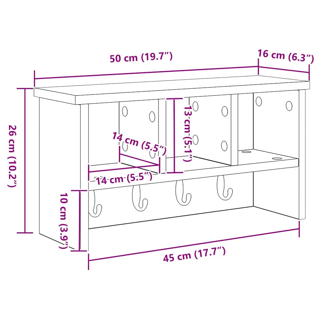 Τοίχου Κρεμάστρα Μαύρη δρυς 50 x 16 x 26 εκ Επεξεργασμένο ξύλο