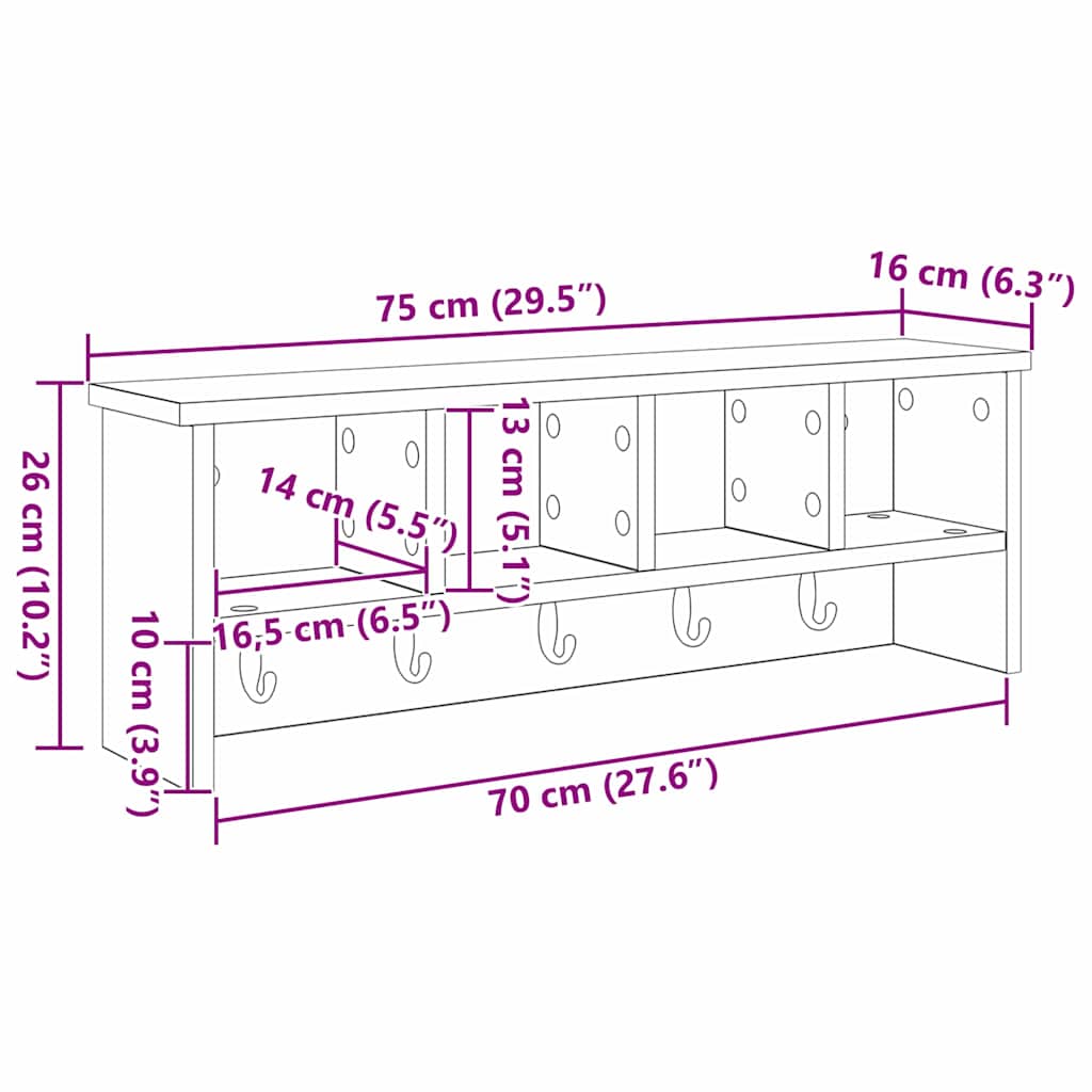 Τοίχου Κρεμάστρα με ράφι Καπνιστή δρυς 75 x 16 x 26 εκ - Pakobazaar
