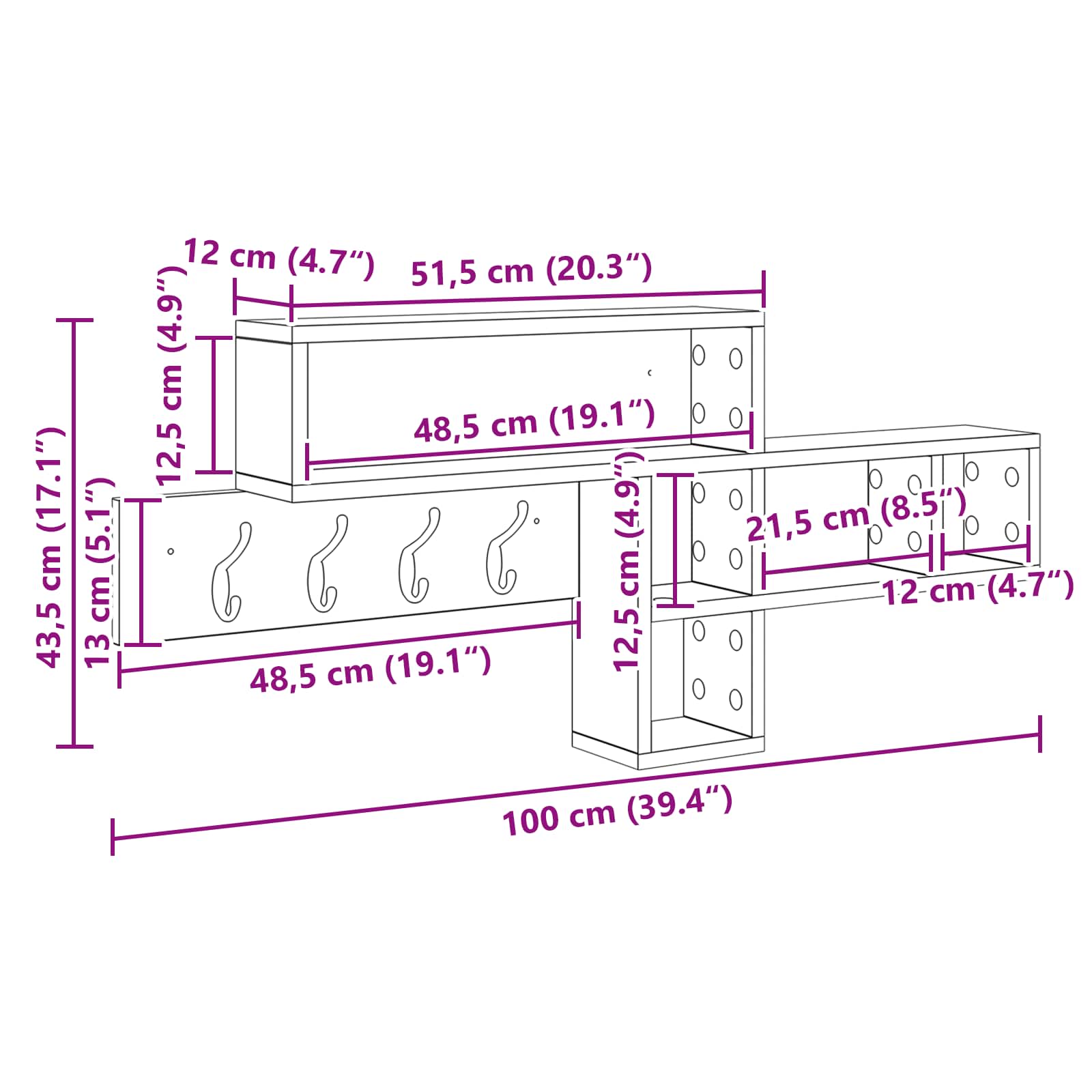 Τοίχου Κρεμάστρα με ράφι Artisan Oak 100 x 12 x 43,5 εκ - Pakobazaar