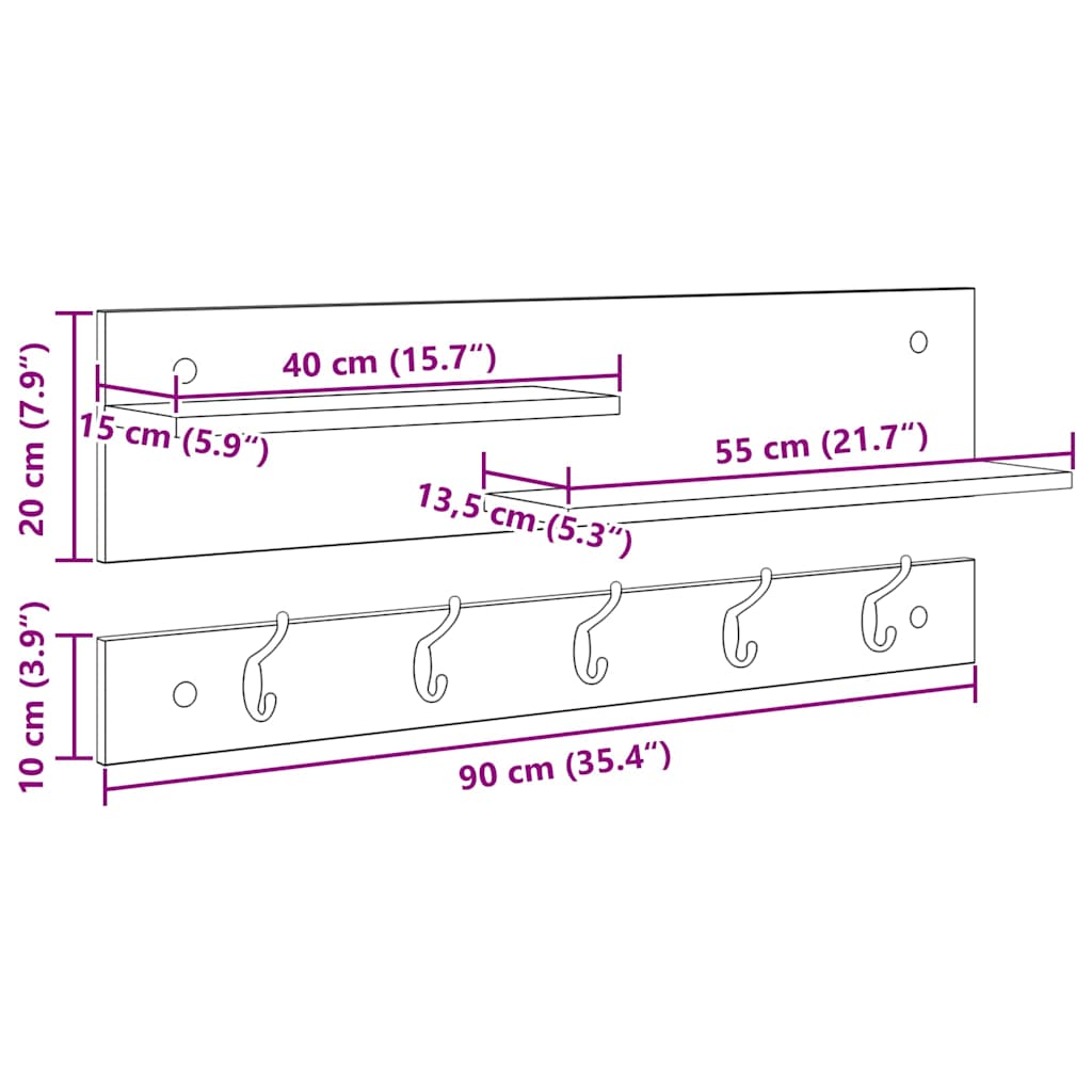 Τοίχου Κρεμάστρα με ράφι Καπνιστό Δρύς 90 x 15 x 36 εκ.