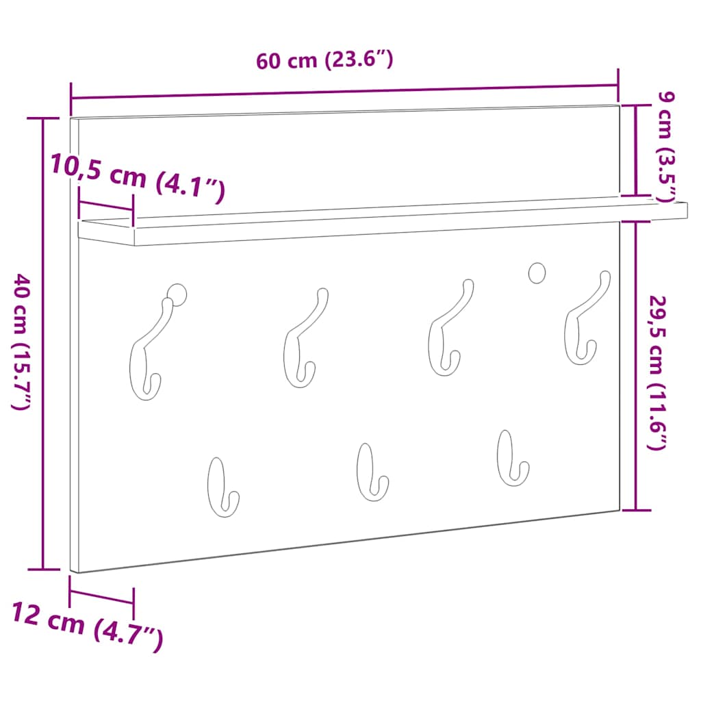 Τοίχου Κρεμάστρα με ράφι Γκρίζο Σονομα 60 x 40 x 12 cm