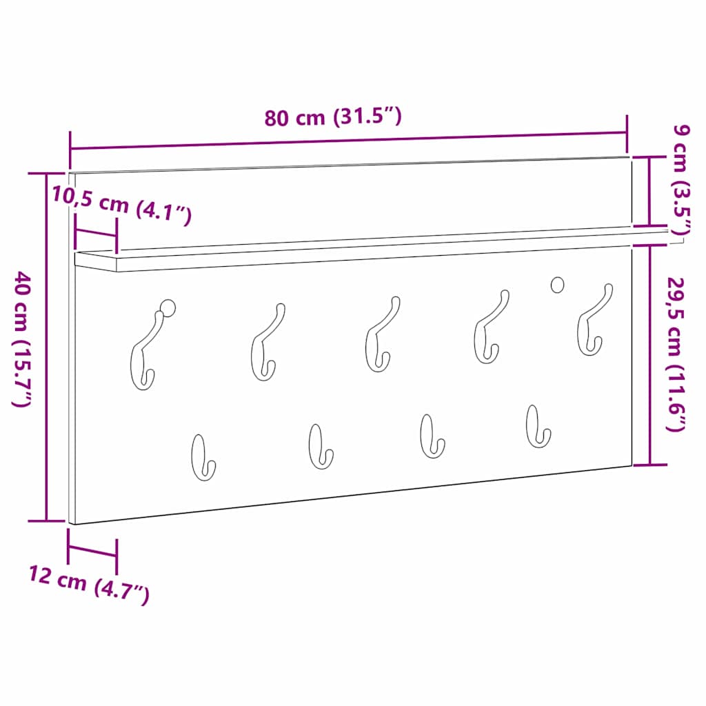 Τοίχου Κρεμάστρα Επιτοίχιο Μαύρη Οξυά 80 x 40 x 12 cm - Pakobazaar
