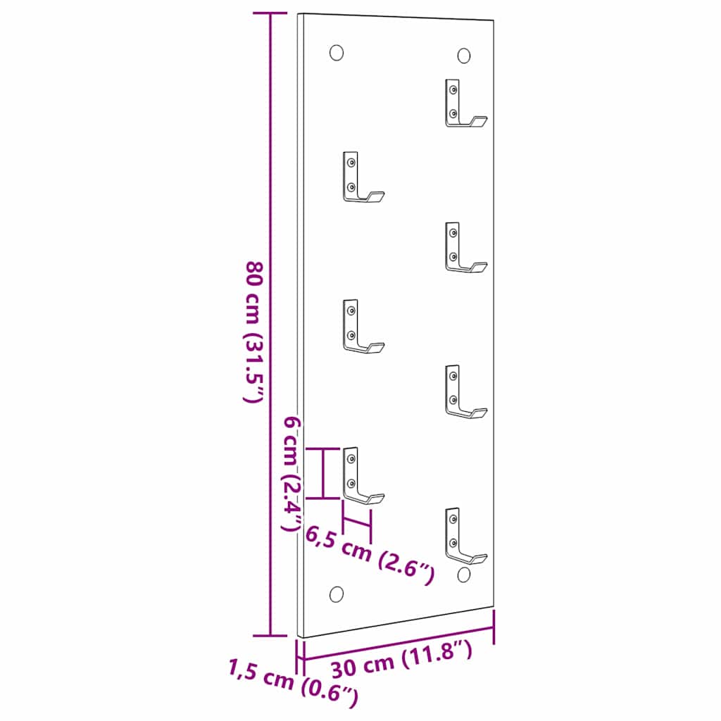 Τοίχου Κρεμάστρα Επιτοίχιο Μαύρη Οξυά 30 x 1,5 x 80 εκ.