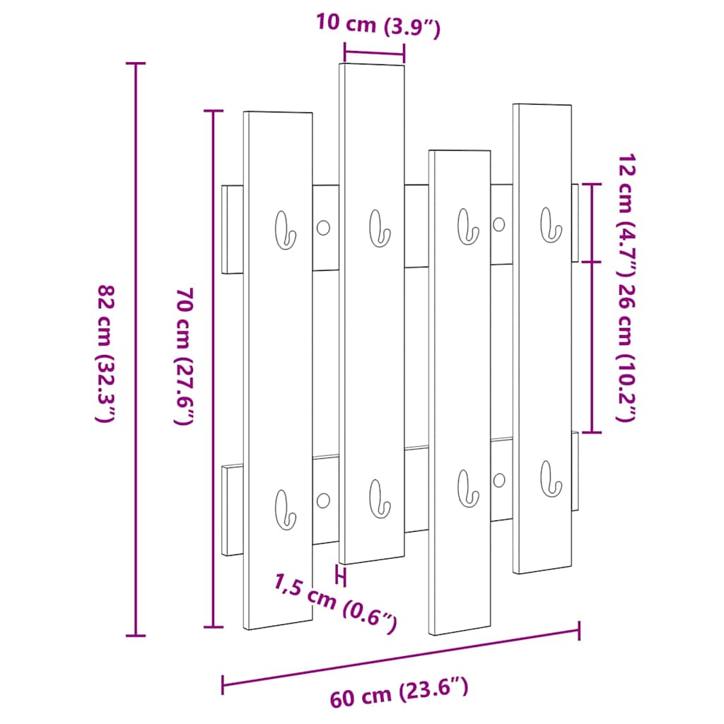 Τοίχου Κρεμάστρα Artisan Oak 60 x 3 x 82 εκ. Επεξεργασμένο ξύλο